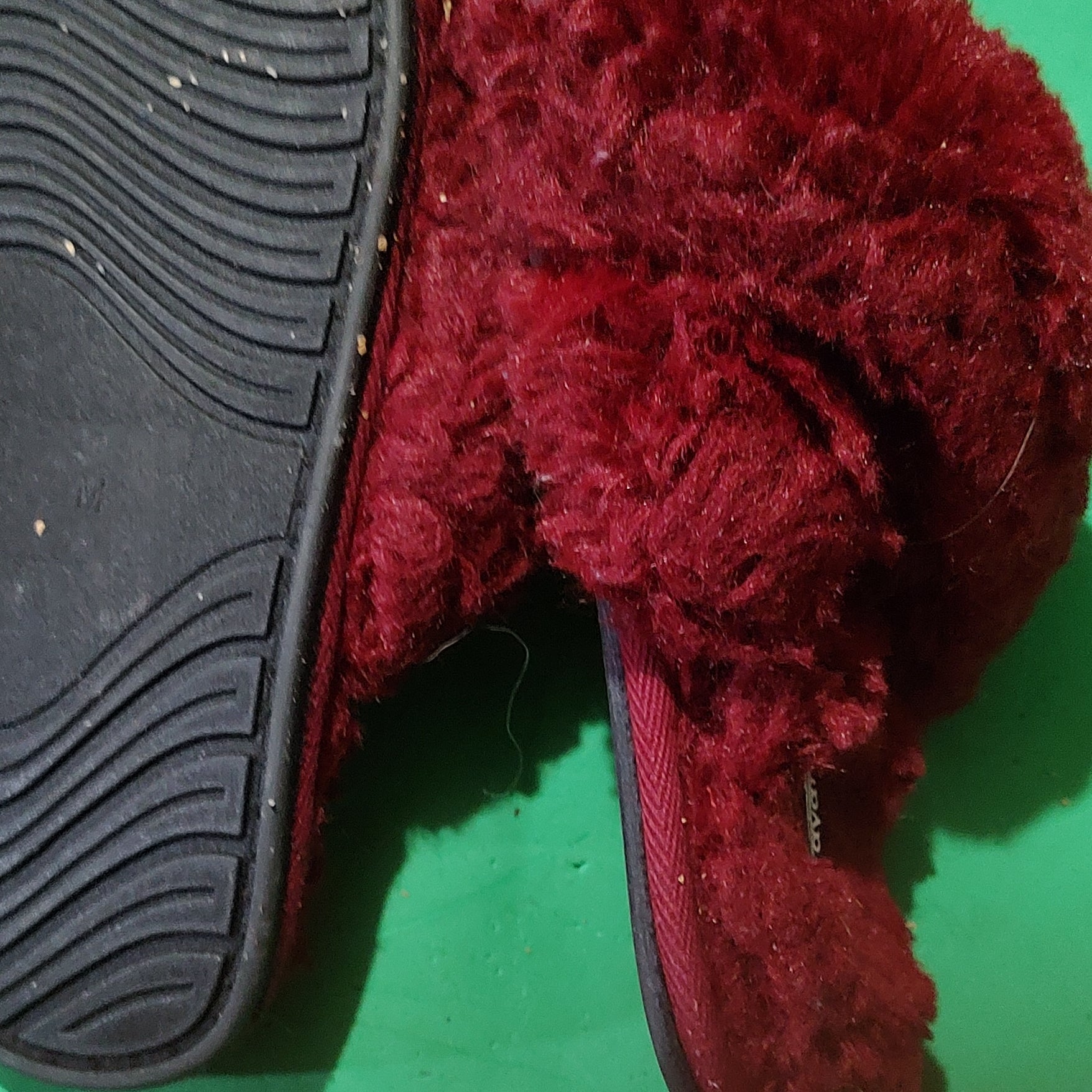 Red fuzzy slippers