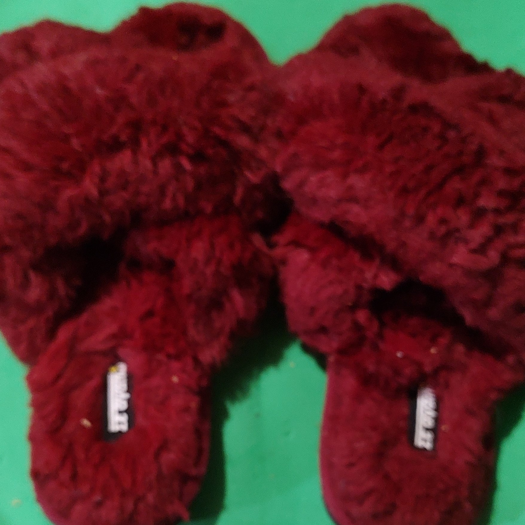 Red fuzzy slippers