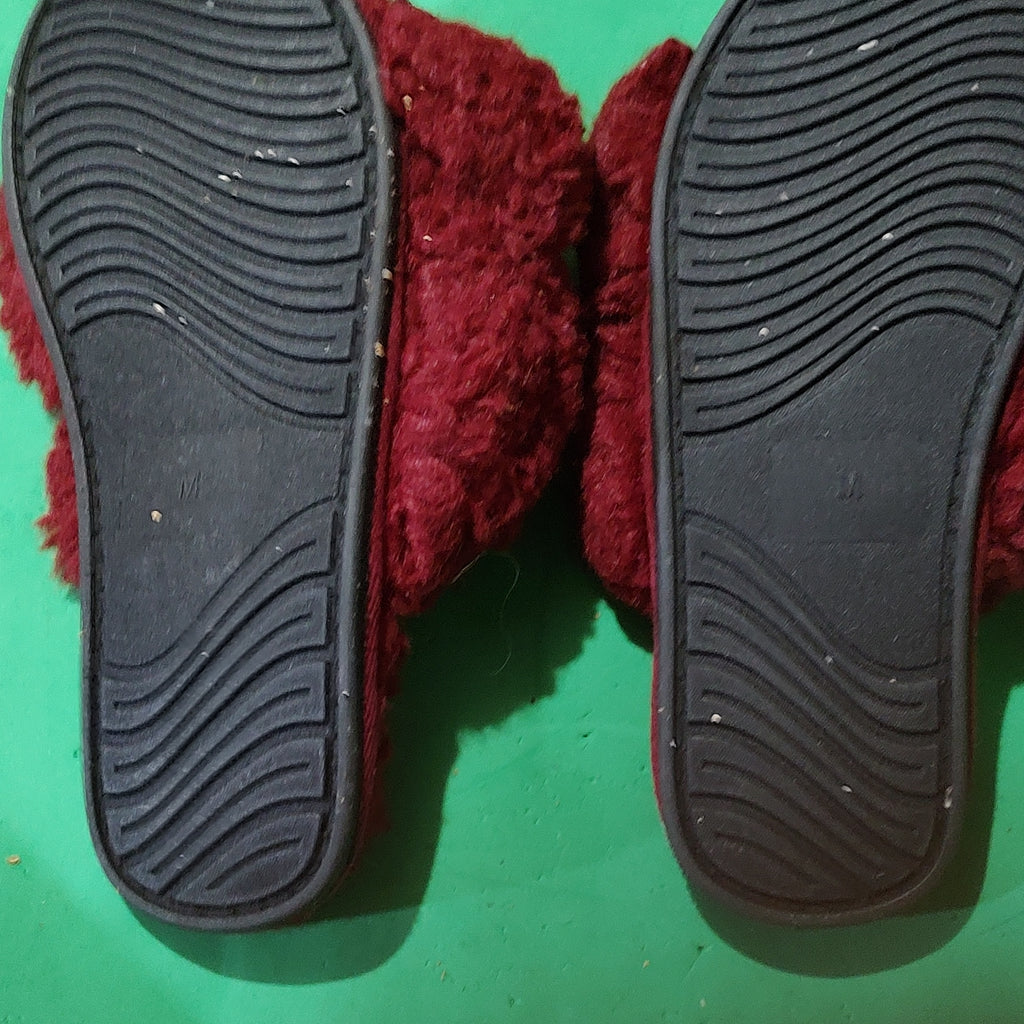 Red fuzzy slippers